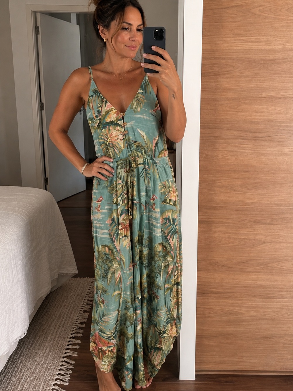 FARM Rio Tropical Jumpsuit – Size L – Green Botanical Print